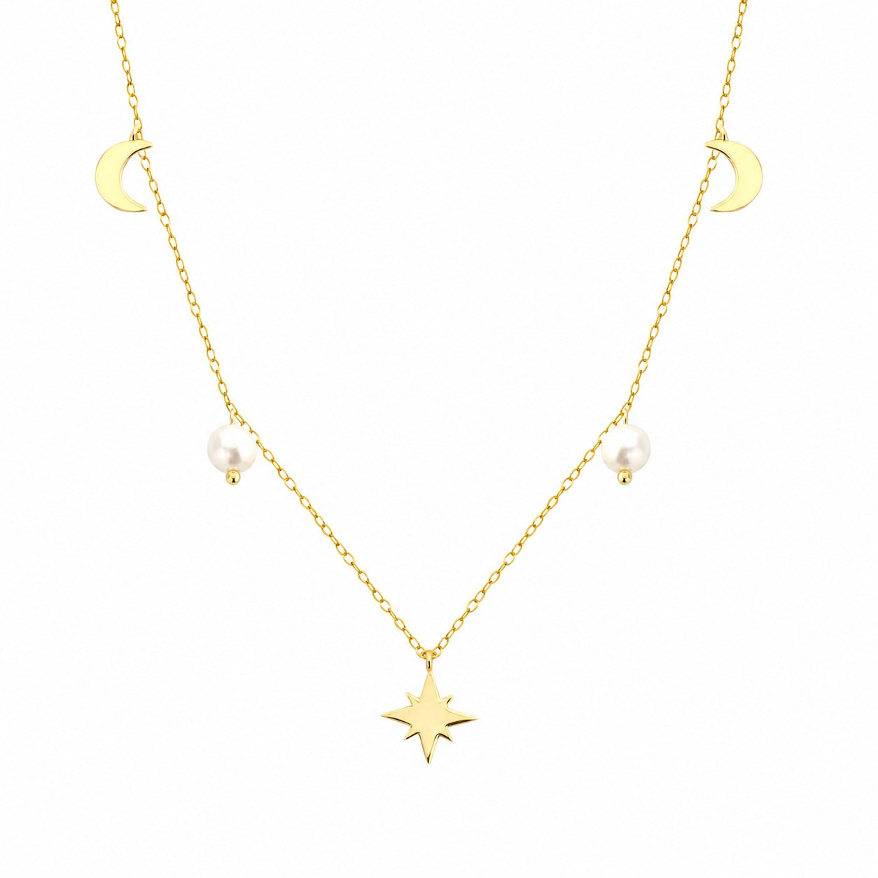 Pearl Moon Crescent Moon Star Anise 925 Sterling Silver O-shaped Necklace