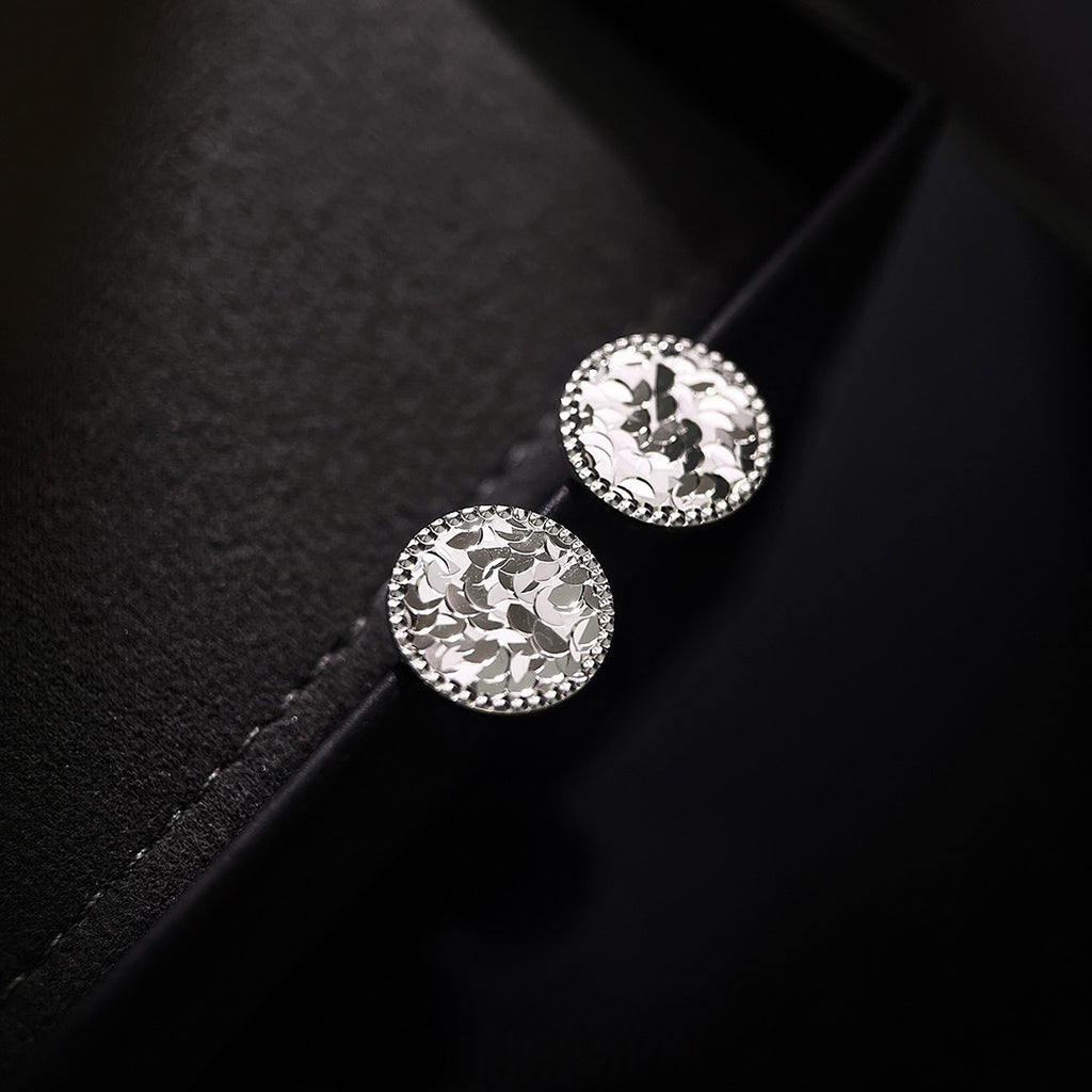 Round Geometric Crushed Ice Pattern 925 Sterling Silver Stud Earrings