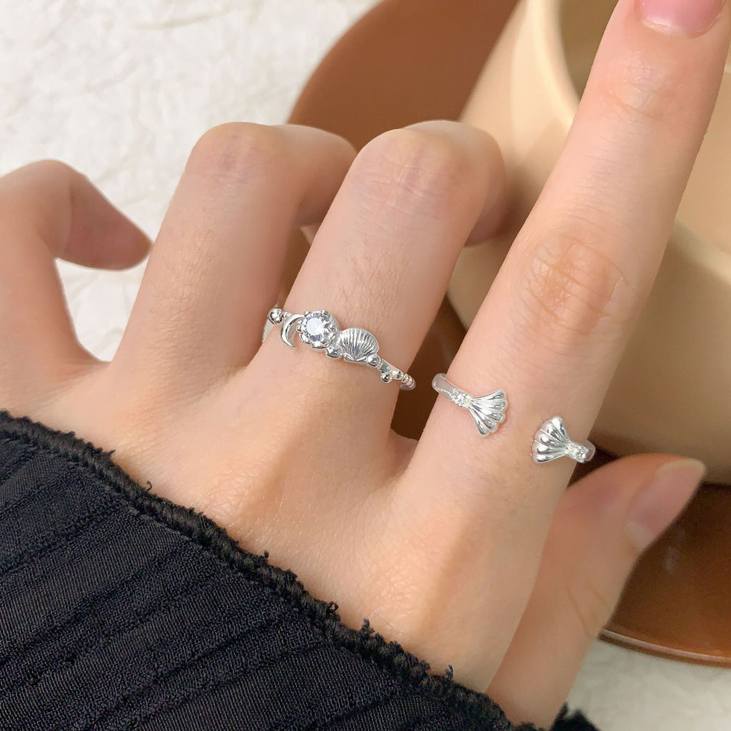 Party Simple Double Shell 925 Sterling Silver Adjustable Ring