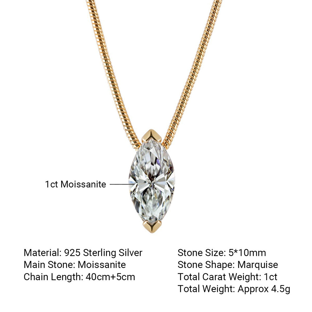 Marquise Moissanite Pendant  925 Sterling Silver Collarbone Necklace
