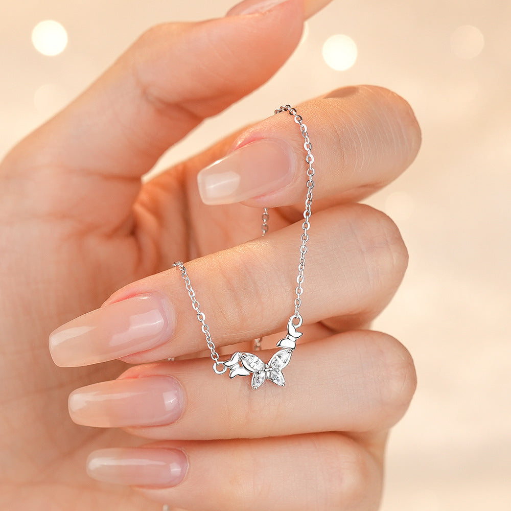 Honey Moon Sweet Three Flying Butterfly 925 Sterling Silver Necklace