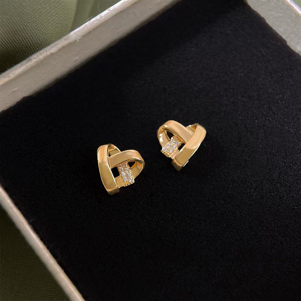 New Girl Hollow CZ 3D Weave Heart 925 Sterling Silver Stud Earrings