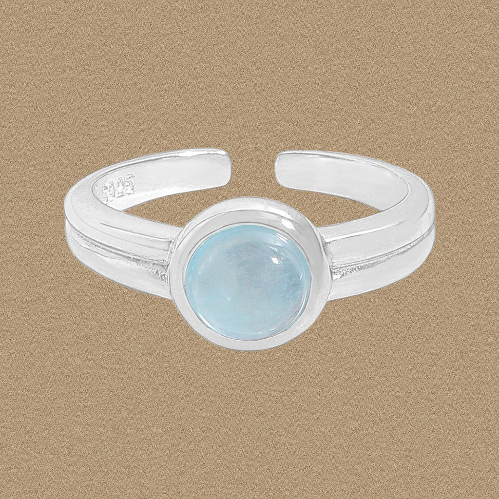 Simple Rond Natural Aquamarine 925 Sterling Silver Adjustable Ring