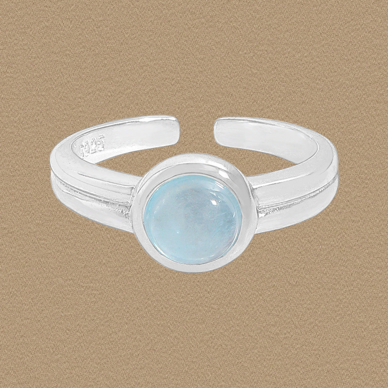 Simple Rond Natural Aquamarine 925 Sterling Silver Adjustable Ring