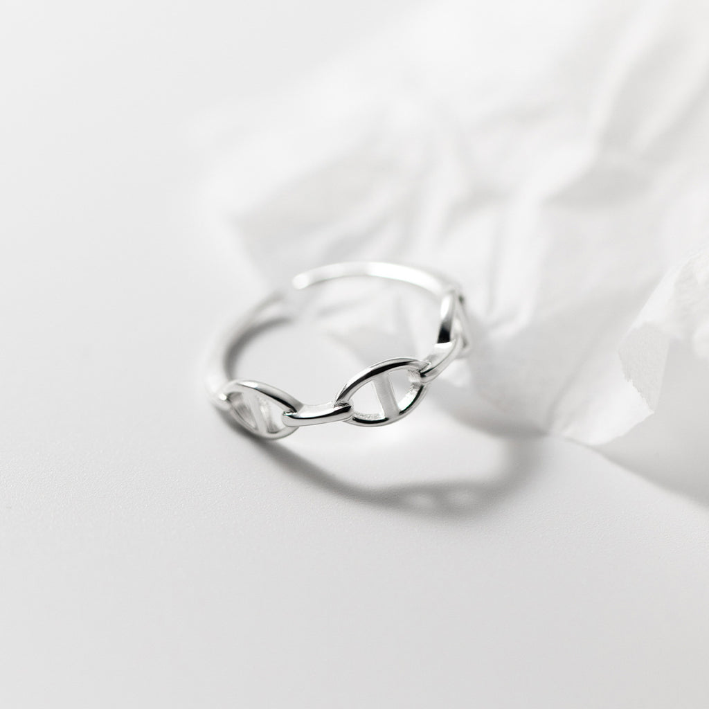 Pure Metal Geometric Hollow Chain Link Silver S925 Adjustable Pig Nose Chain Ring