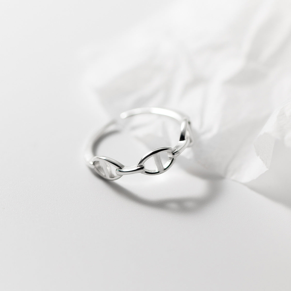 Pure Metal Geometric Hollow Chain Link Silver S925 Adjustable Pig Nose Chain Ring
