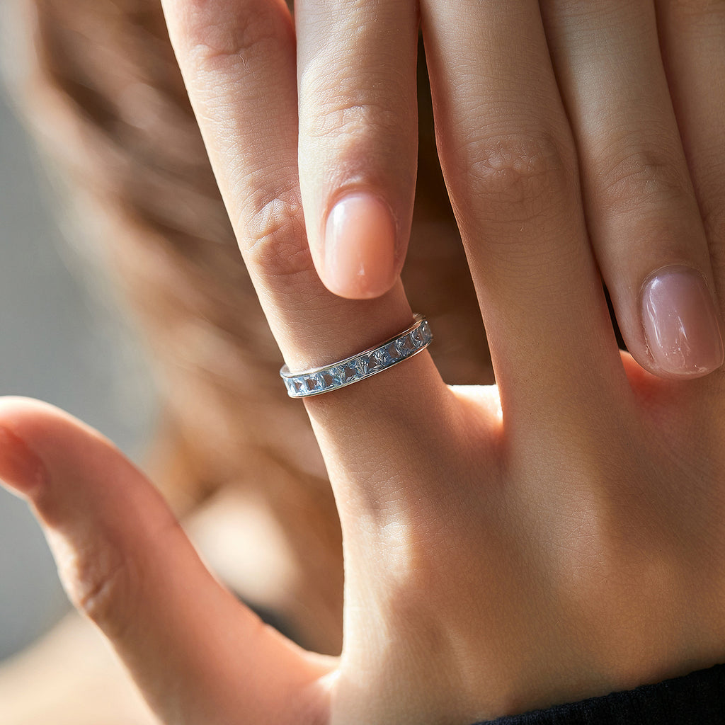 Elegant Square Crystal 925 Sterling Silver Geometric Design Fashion Ring with Blue Cubic Zirconia for Women Jewelry Gift for Wedding Anniversary Party