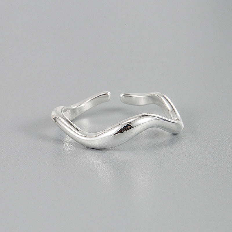 Elegant Geometric Wave Design Adjustable 925 Sterling Silver Open Ring