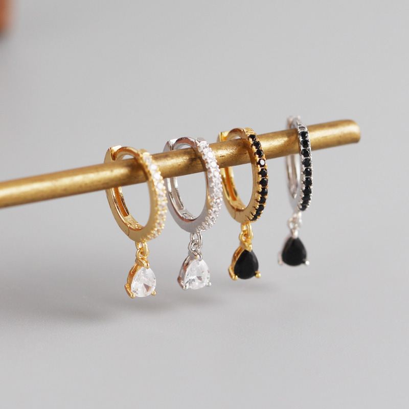 Simple CZ Waterdrop 925 Sterling Silver Hoop Earrings