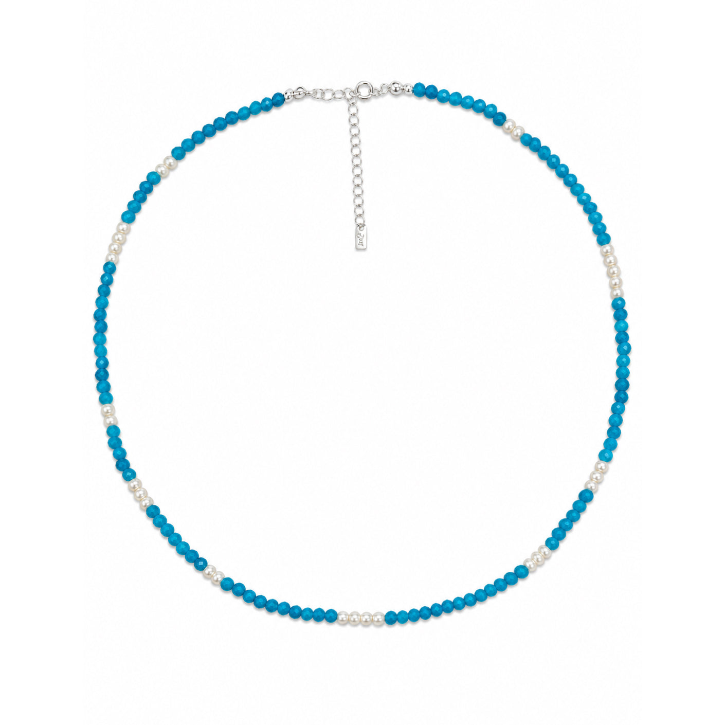 Ocean Style Vibrant Blue Chalcedony Small Pearl Beaded Strand Fashion Jewellery Gift 925 Sterling Silver Necklace