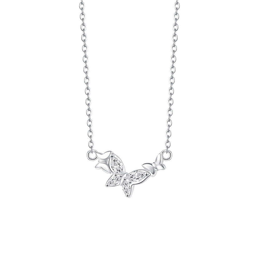 Honey Moon Sweet Three Flying Butterfly 925 Sterling Silver Necklace