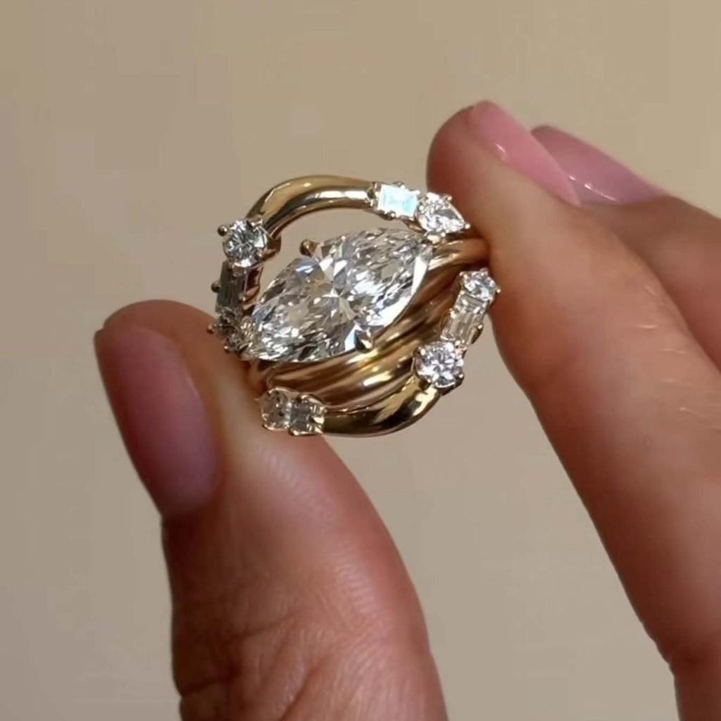 Luxury Oval Shaped Moissanite and 925 Sterling Silver Ring Set