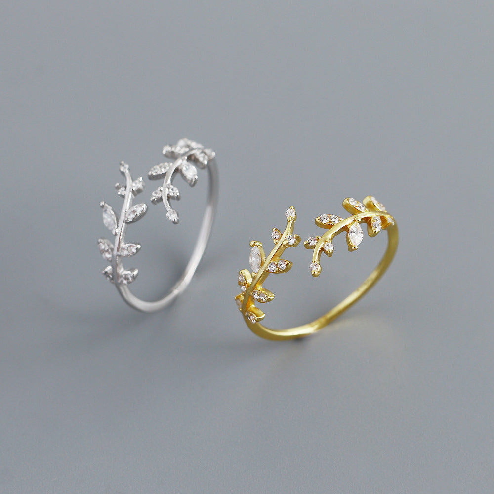 Olive Leaf Cubic Zirconia 925 Sterling Silver Ring