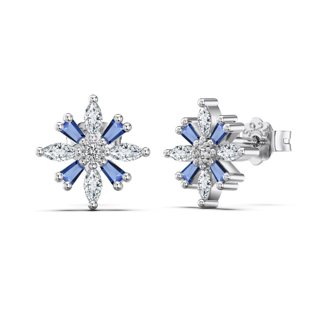 Modern Beautiful CZ Snowflake 925 Sterling Silver Stud Earrings