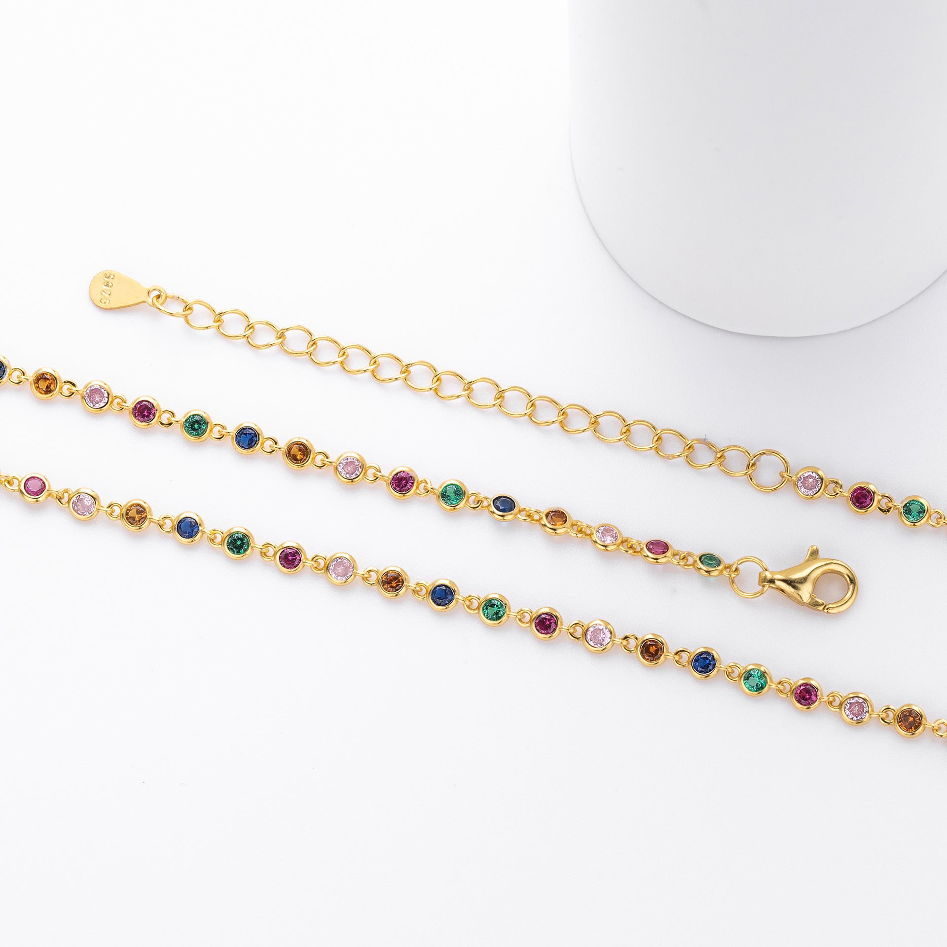 Colorful Cubic Zirconia Geometric Pattern 925 Sterling Silver Chain Necklace