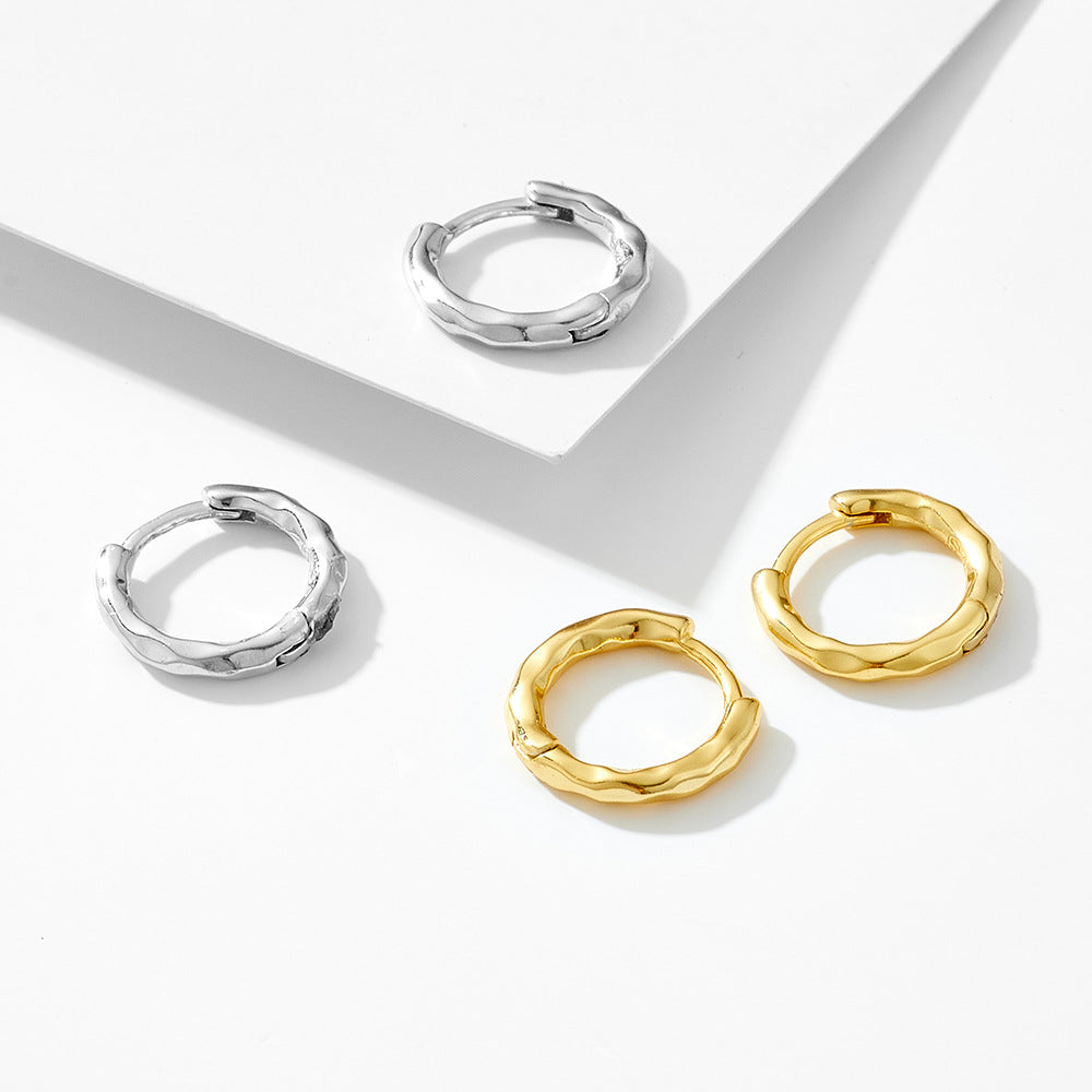 Simple Mini Irregular Face Round Circle 925 Sterling Silver Hoop Earrings