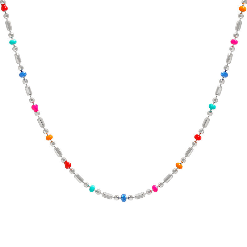 Colorful Epoxy Beaded 925 Sterling Silver Mini Delicate Necklace