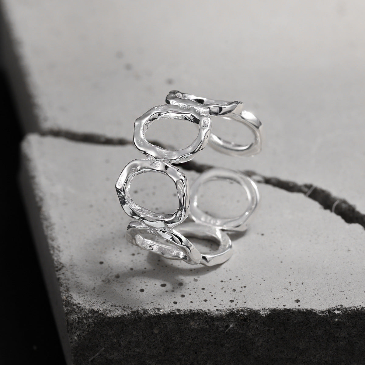 Modern Fashion Jewelry Geometric Round Hollow 925 Sterling Silver Adjustable Ring