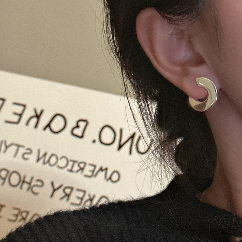 Geometric C-Shape Minimalist Design 925 Sterling Silver Electroplated Earrings