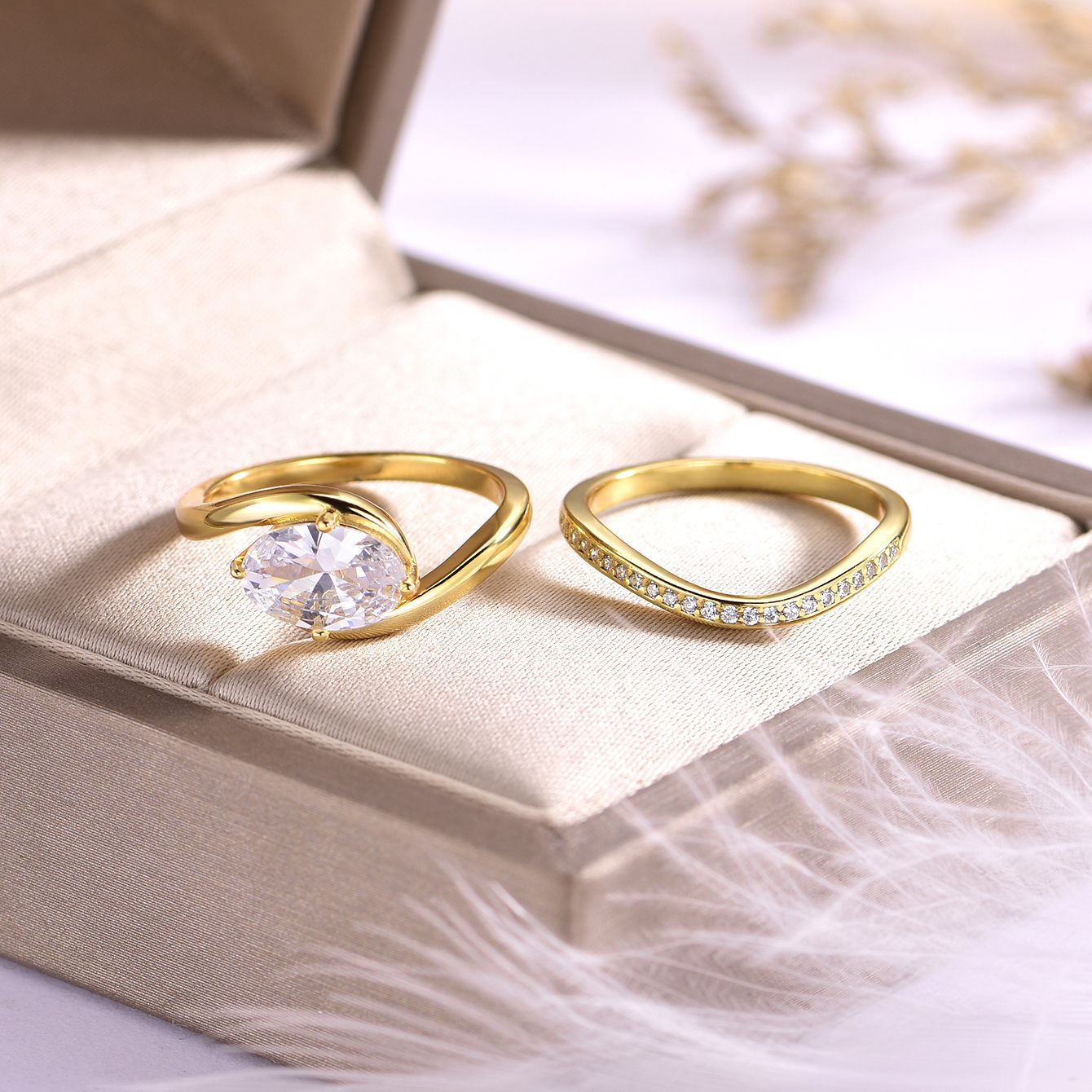 Oval Moissanite Stackable 925 Sterling Silver Ring Set