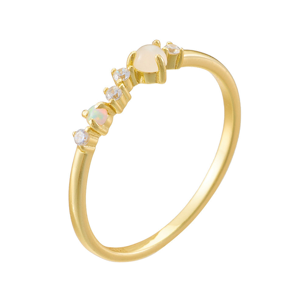 Women Gift Round Natural Moonstone CZ 925 Sterling Silver Ring