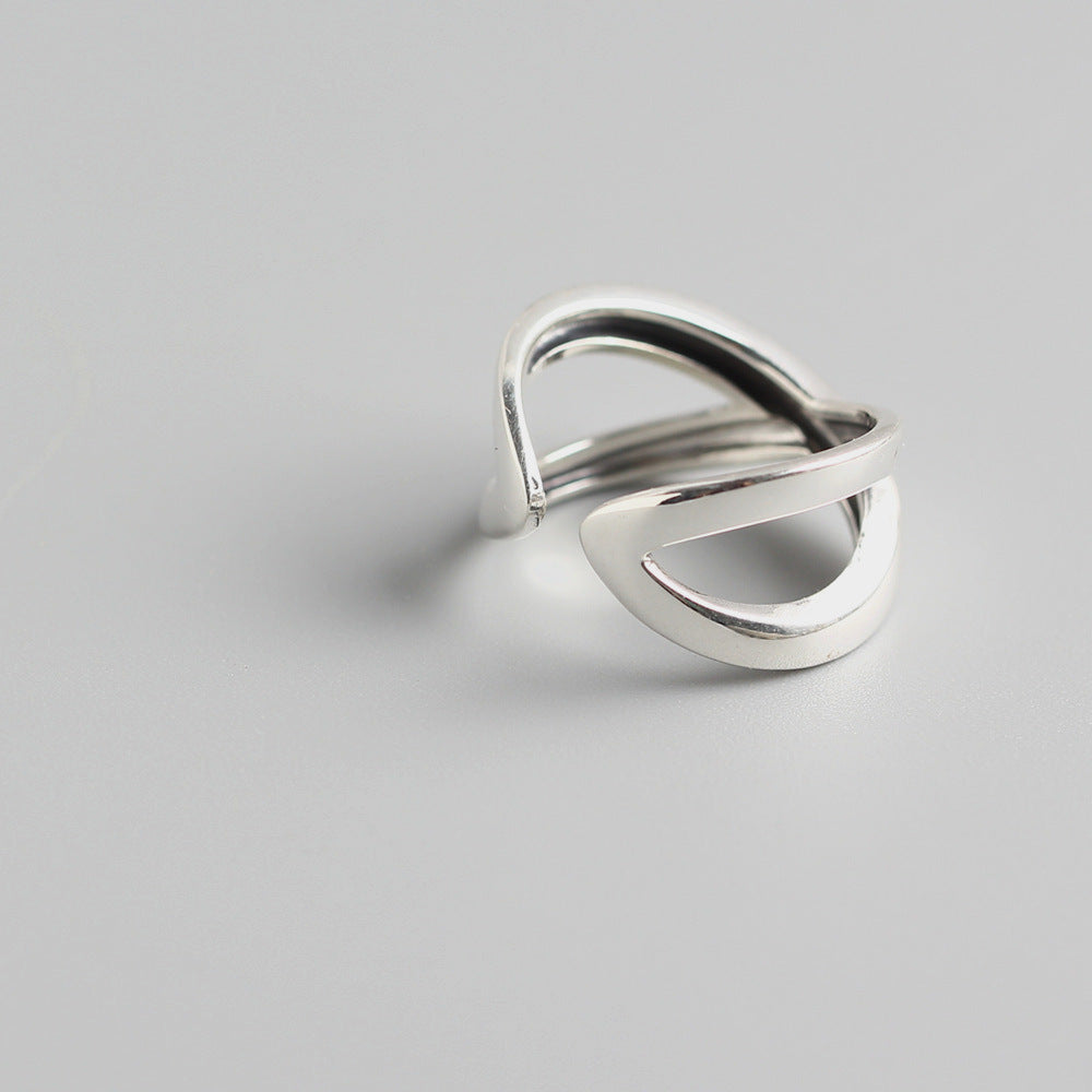 Minimalist Smooth Crossover X Shape Pure Metal S925 Sterling Silver Open Ring