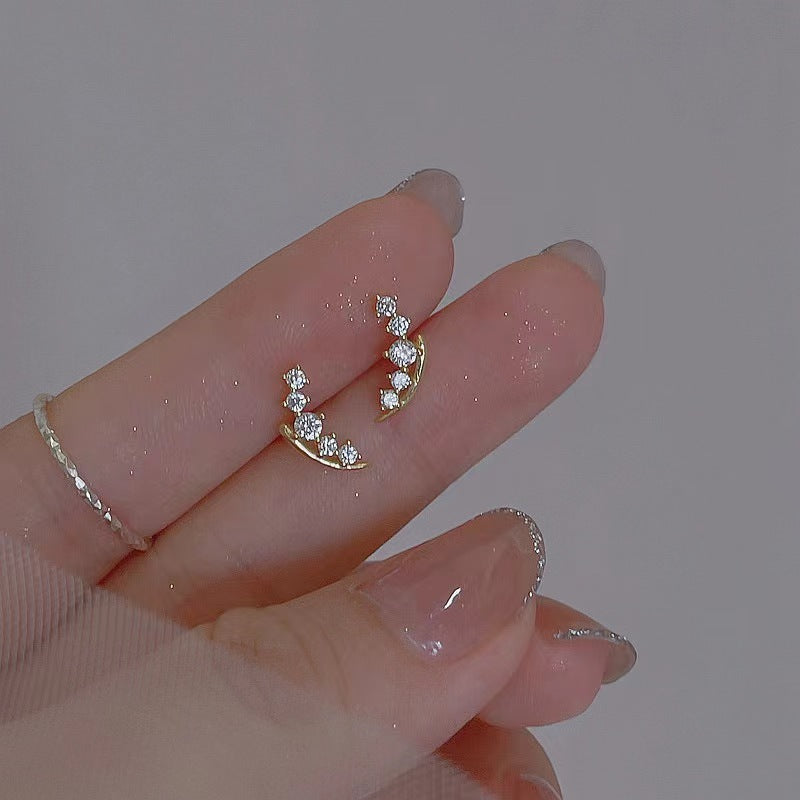 Fashion CZ Crescent Moon 925 Sterling Silver Stud Earrings