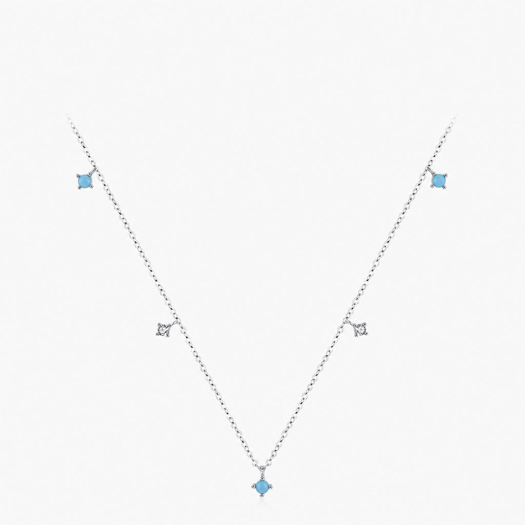 Geometric Pattern Turquoise And Cubic Zirconia 925 Silver Necklace