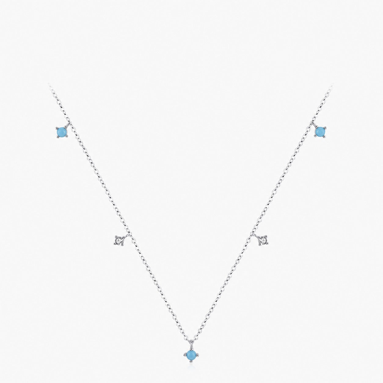 Geometric Pattern Turquoise And Cubic Zirconia 925 Silver Necklace