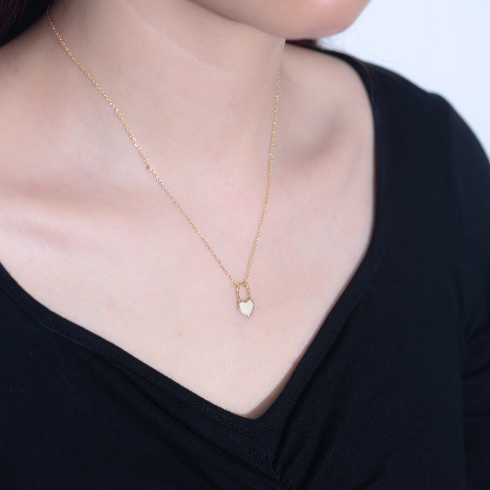 Fashion Elegant Jewelry Silver 925 Sterling Silver Adjustable Chain Heart Lock Design Minimalist Geometric Pendant Necklace