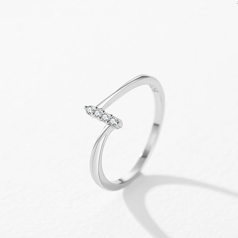 Simple Round CZ Lines Number 1 925 Sterling Silver Adjustable Ring