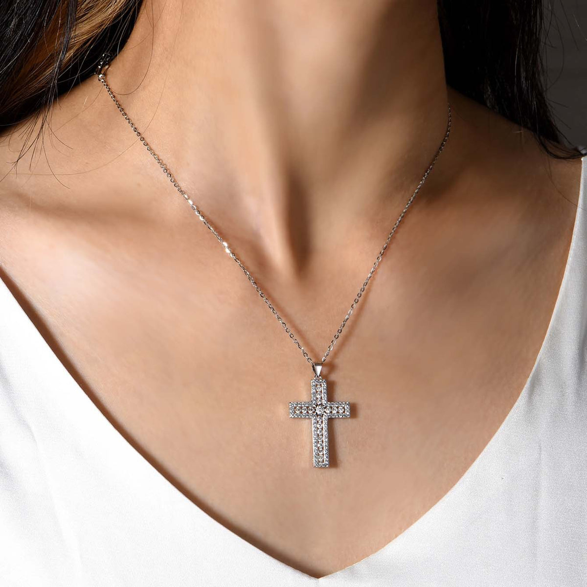 Cross Necklace with Moissanite Pendant  Minimalist 925 Sterling Silver Necklace