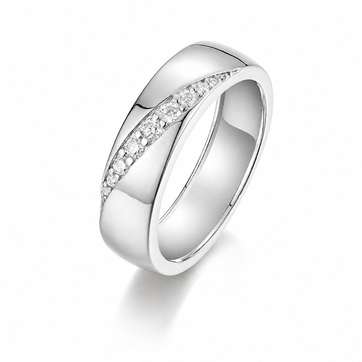 Wide-band Geometric Moissanite 925 Sterling Silver Ring