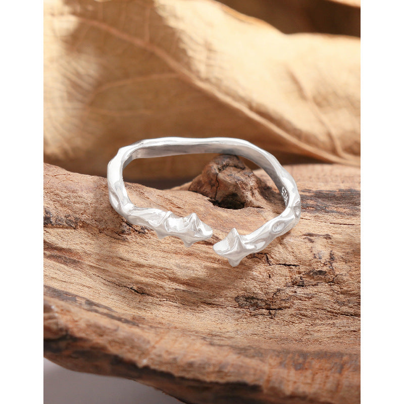 Twinkling Star Pattern S925 Sterling Silver Adjustable Ring Elegant Ins Style Open Ring