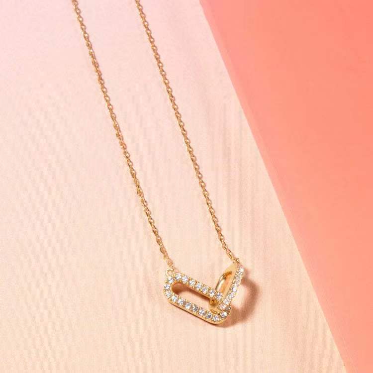 Friend's Simple CZ Double Ellipse Circles 925 Sterling Silver Necklace