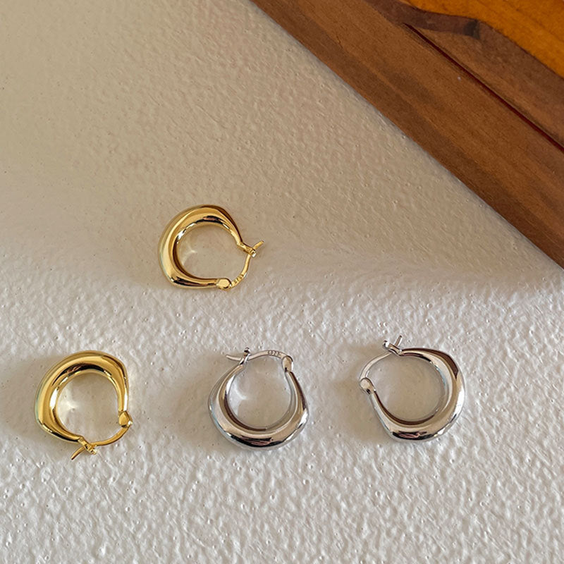 Simple Cute Huggie Circle 925 Sterling Silver Hoop Earrings