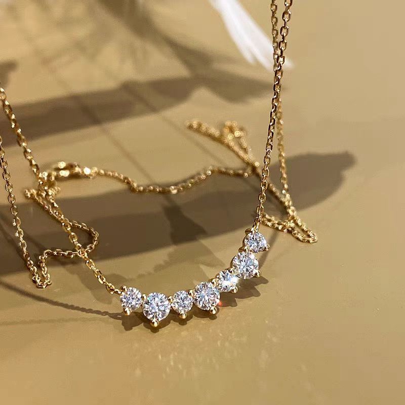 Graduation Seven Round CZ Smile 925 Sterling Silver Necklace