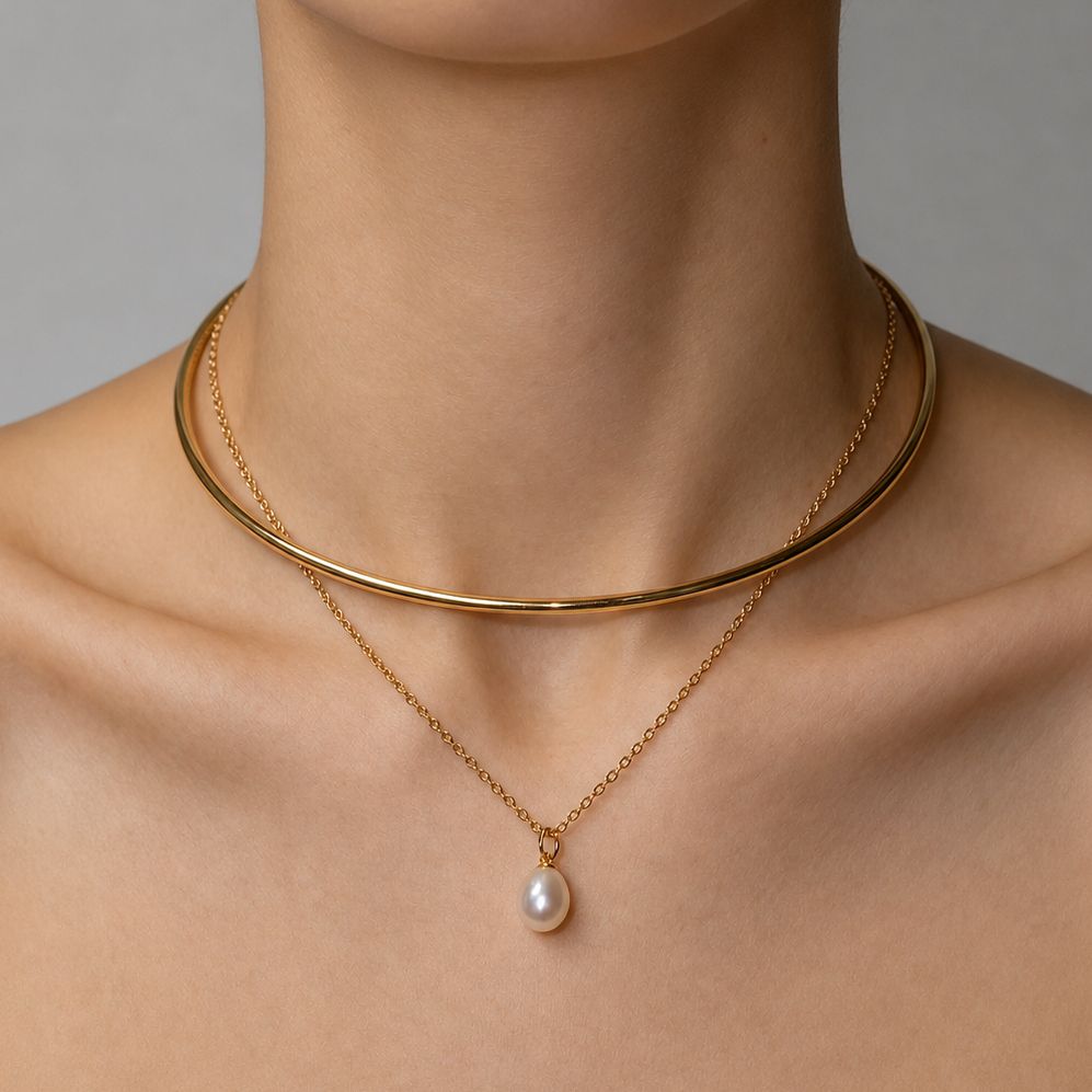 925 Sterling Silver Multi Wear Layered Open Choker Elegant Pearl Drop Pendant Collar Necklace