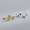 Girl Initial Tiny Butterfly 925 Sterling Silver Screw Stud Earrings