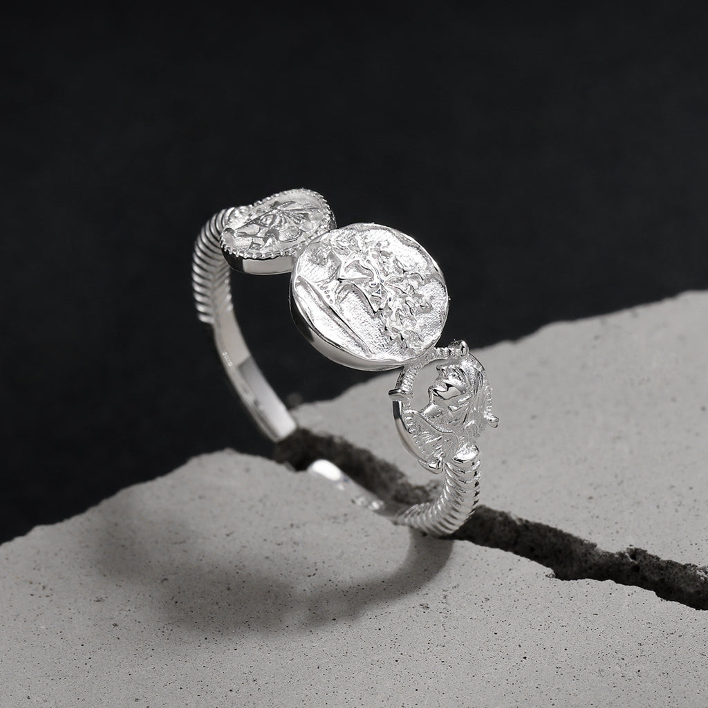 Vintage Ancient Coin Relief Portrait 925 Sterling Silver Adjustable Ring
