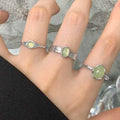 Elegant Oval Green Crystal 925 Sterling Silver Adjustable Ring