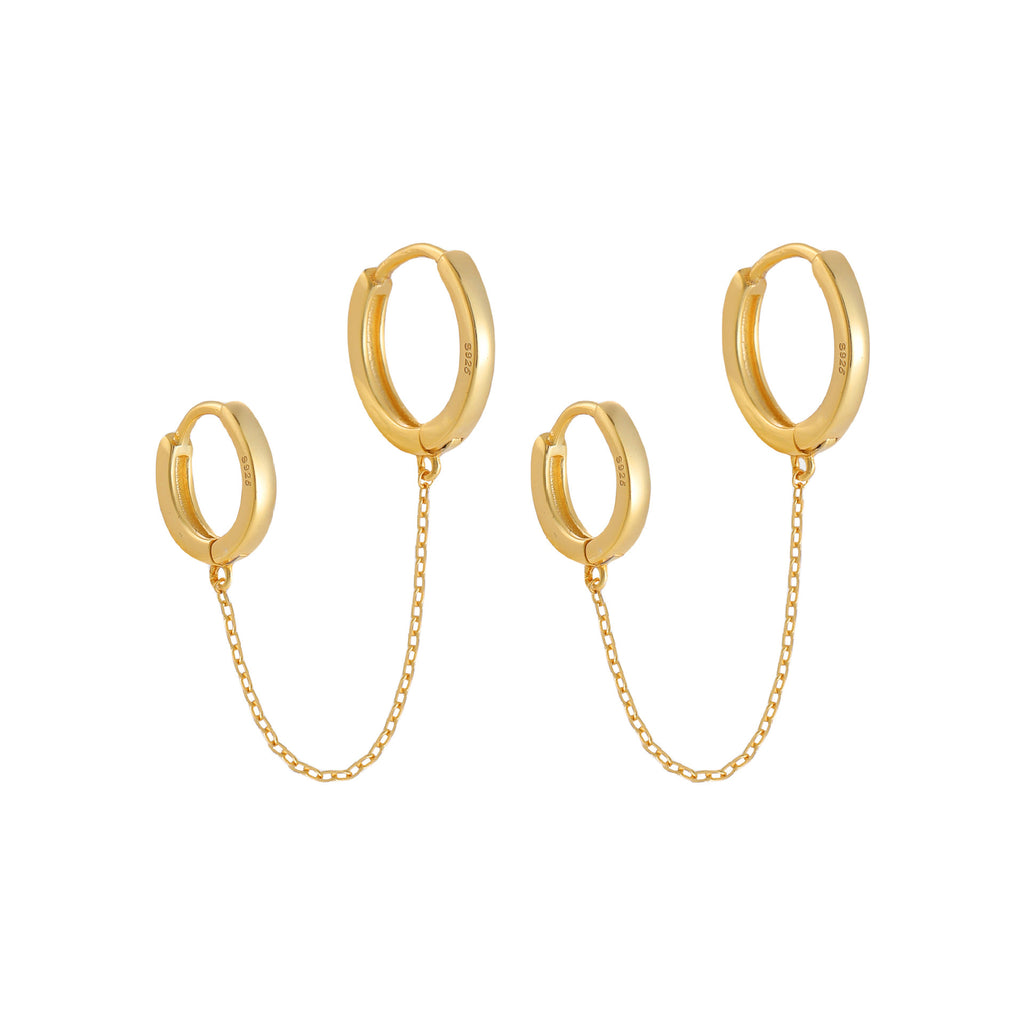 Elegant Double CZ Chain Holes 925 Sterling Silver Hoop Earrings