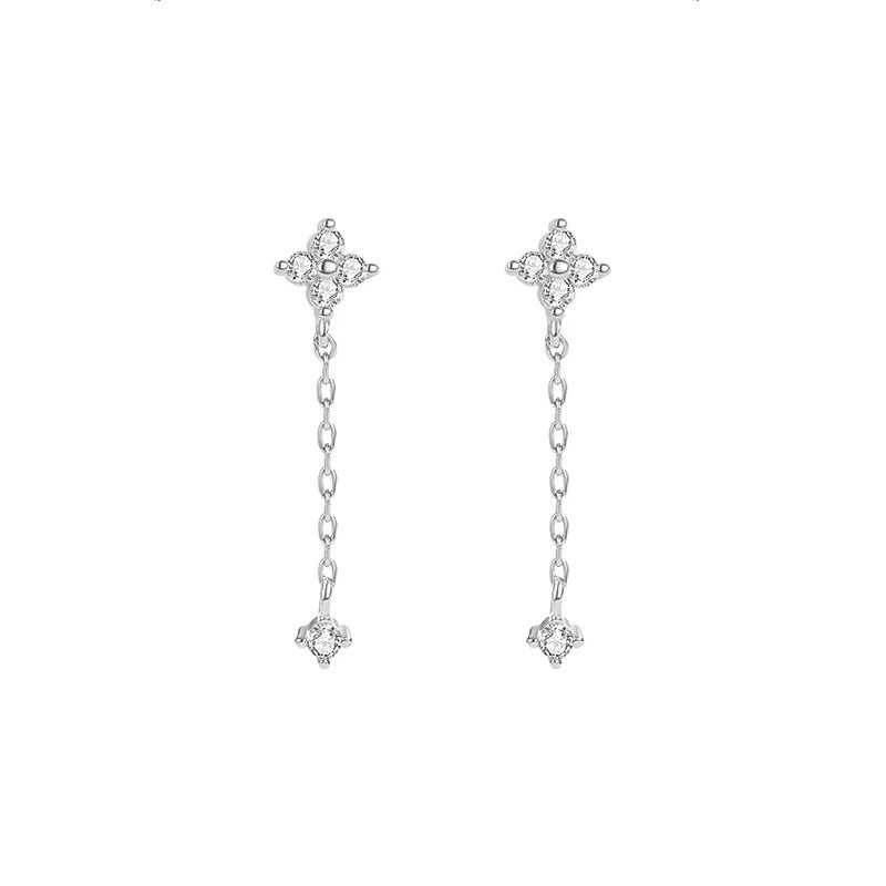 Girl Mini CZ Four Leaf Clovers 925 Sterling Silver Dangling Earrings