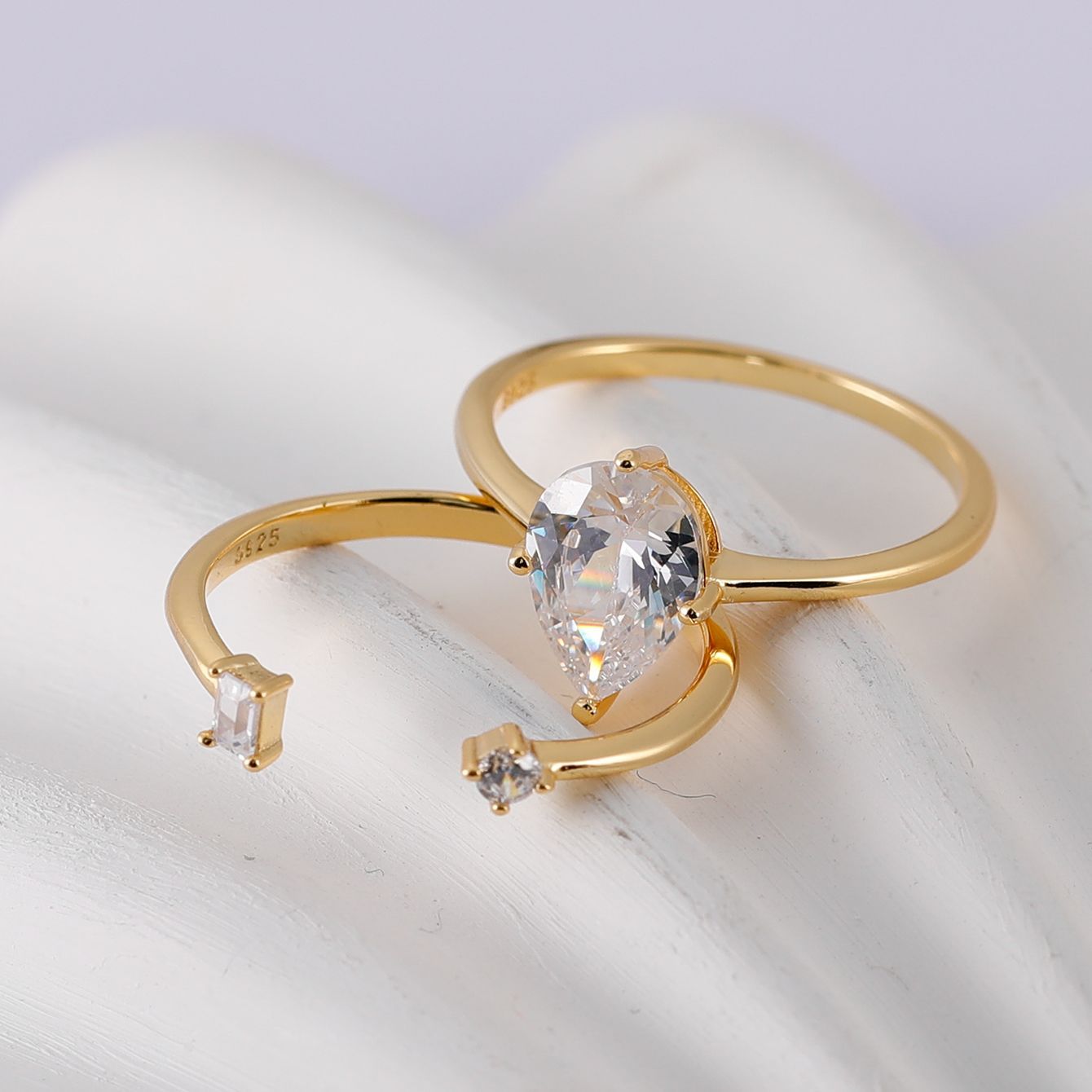 Pear Shape Moissanite Stack  Set 925 Sterling Silver Double Band Ring