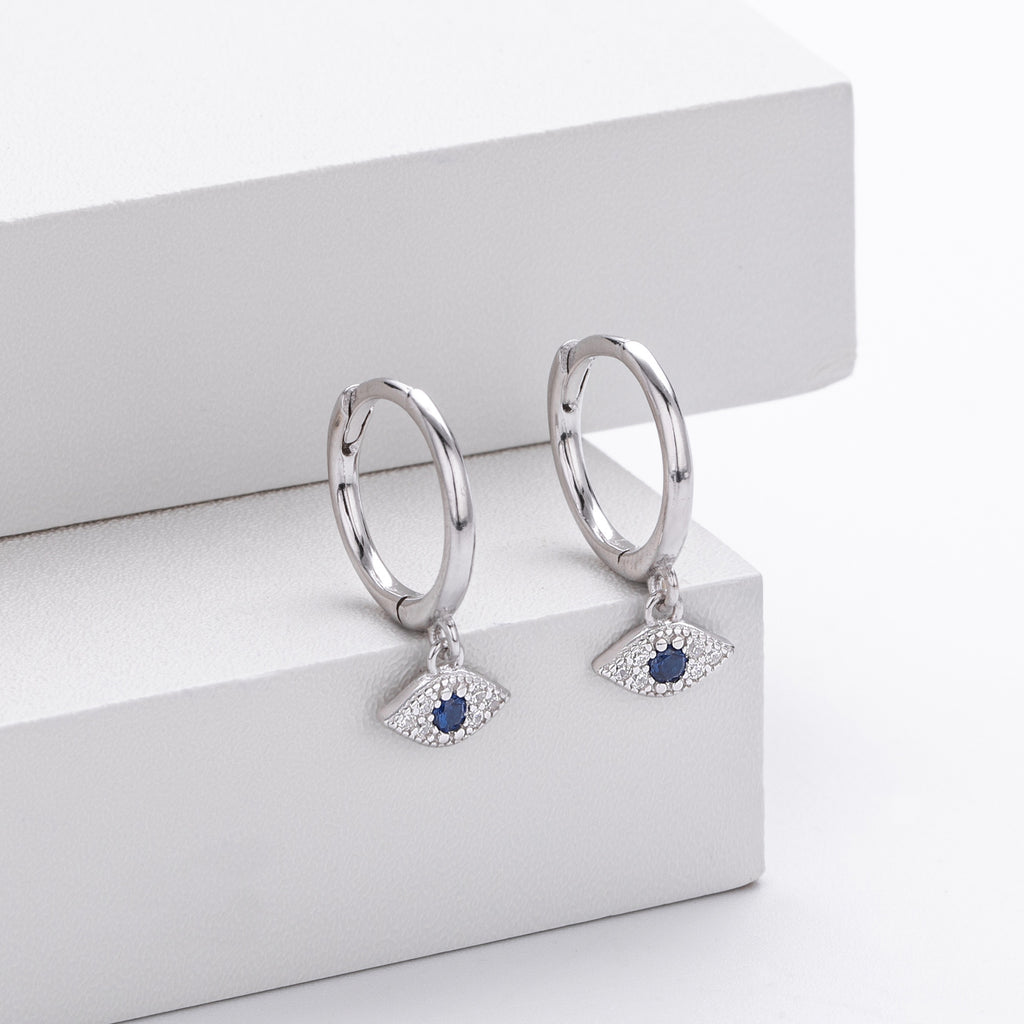 Geometric Evil Eye Design Cubic Zirconia Dangling Earrings 925 Sterling Silver for Women Party Fashion Elegant Jewelry Gift 2024 New