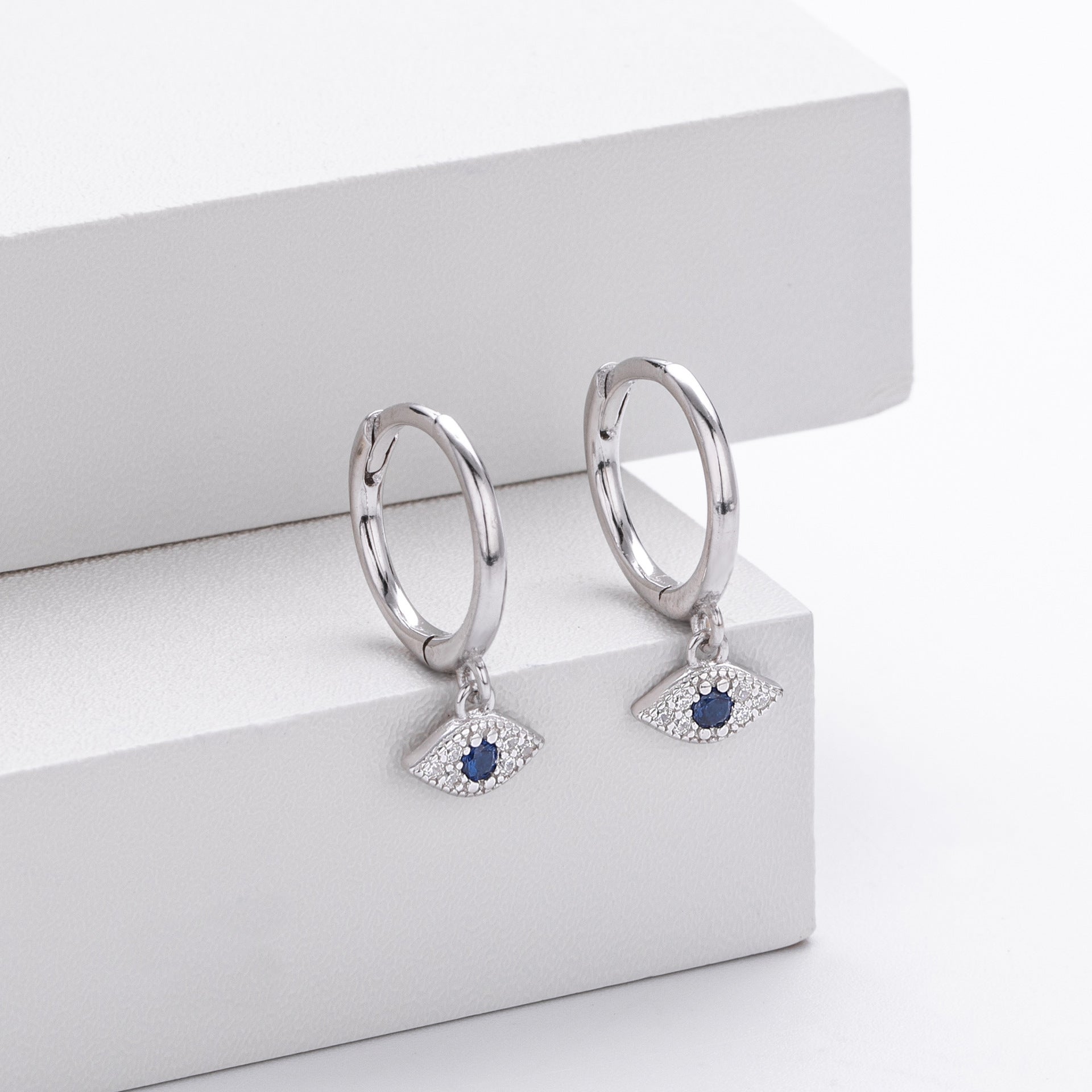 Geometric Evil Eye Design Cubic Zirconia Dangling Earrings 925 Sterling Silver for Women Party Fashion Elegant Jewelry Gift 2024 New