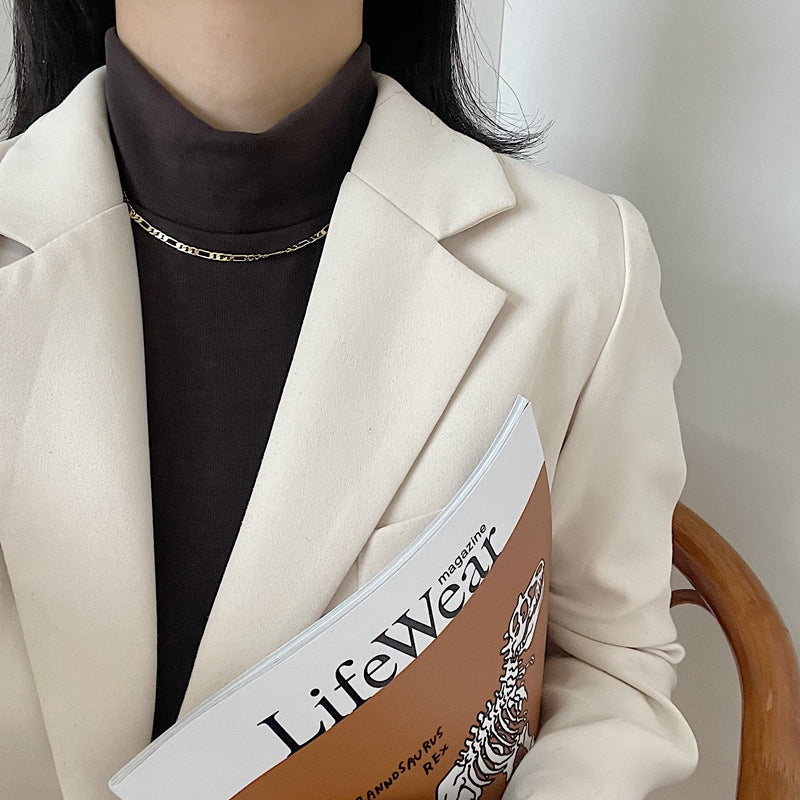 S925 Minimalist Gold Tone Figaro Chain Clavicle Necklace