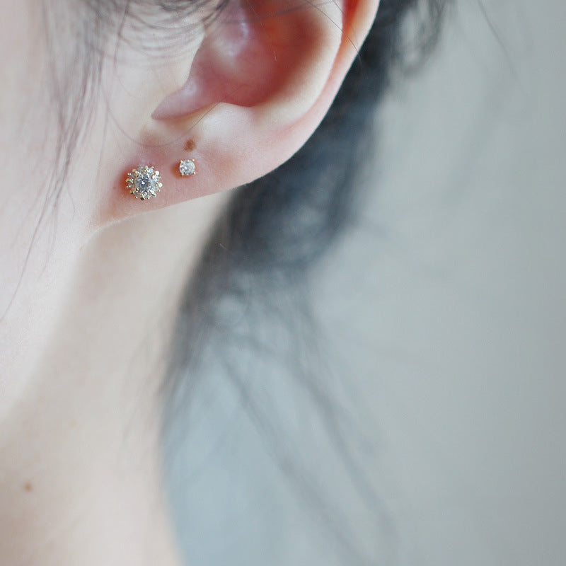 Beautiful Girl Office CZ Sunflowers 925 Sterling Silver Stud Earrings