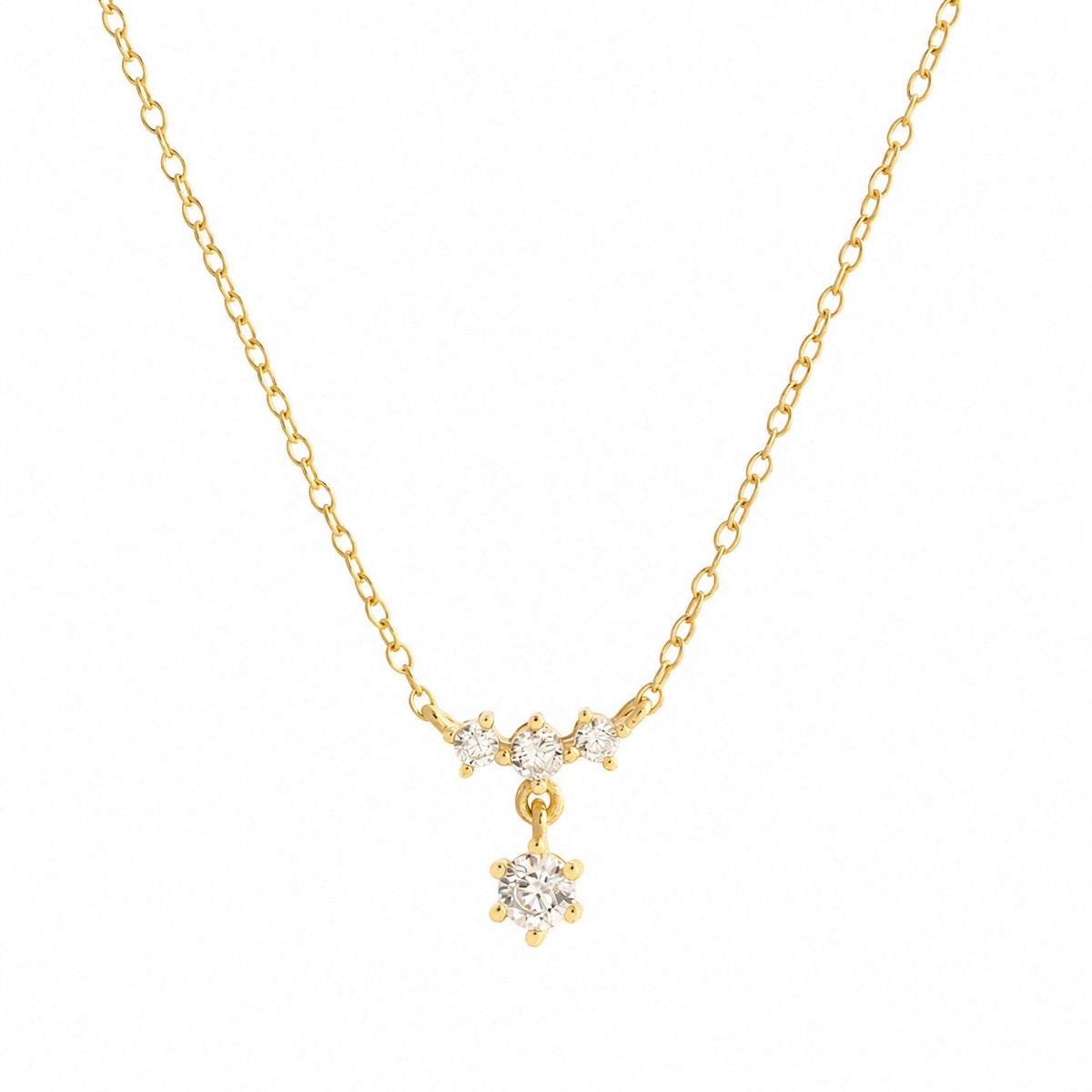 Snowflake Inspired Cubic Zirconia Drop 925 Sterling Silver Delicate Clavicle Chain Necklace