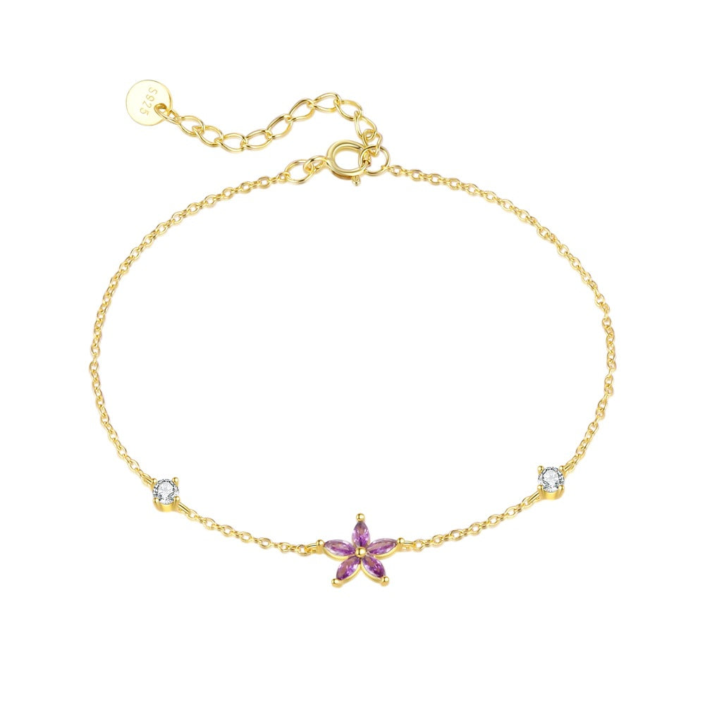 Girl Colorful CZ Star Moon Flower 925 Sterling Silver Bracelet